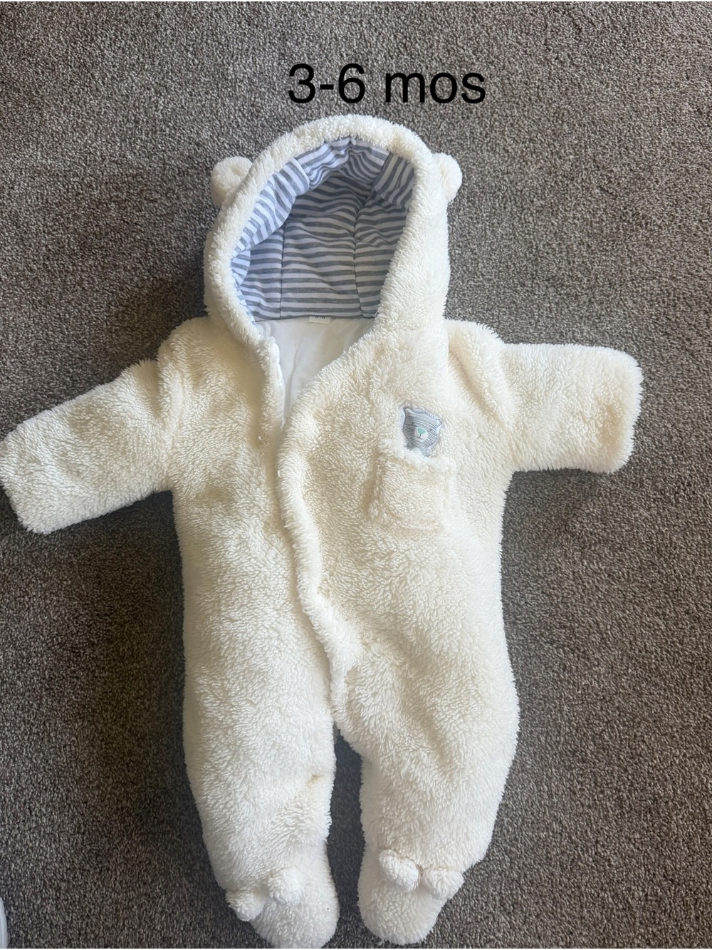 Cozy Cream Baby One-Piece Snowsuit with Hood Sz 3-6 mos